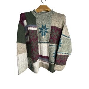 VTG American Eagle Outfitters Mens Handknit Patchwork Snowflake Sweater Size L